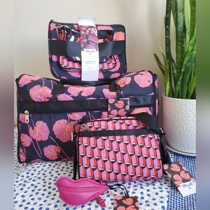 DVF Geranium Leaf Pink Black Weekender Bag Modern Geo Camera Bag Travel Pouch